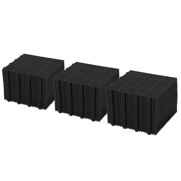 FIROMO 12 in. x 12 in. Plastic Black Rosette Pattern Interlocking Floor, Outdoor Patio Deck All-Weather Tiles (60-Pack)