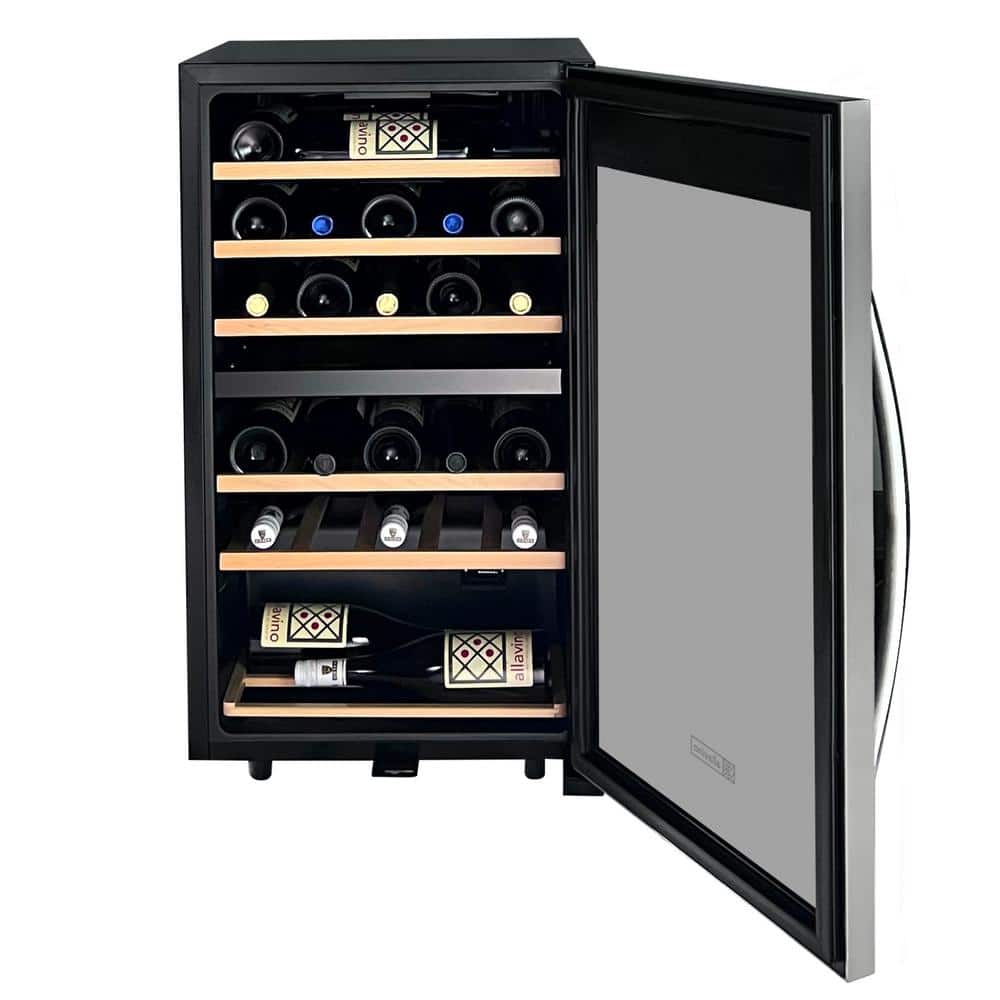 Stainless Steel Dual Zone Freestanding Wine Refrigerator, 28 Bottle
