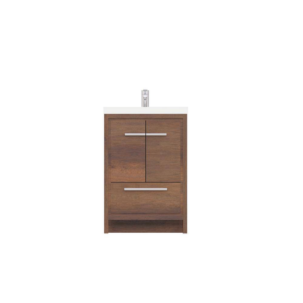 Alya 24" Rosewood Brown MDF Freestanding Bathroom Vanity with White Acrylic Sink