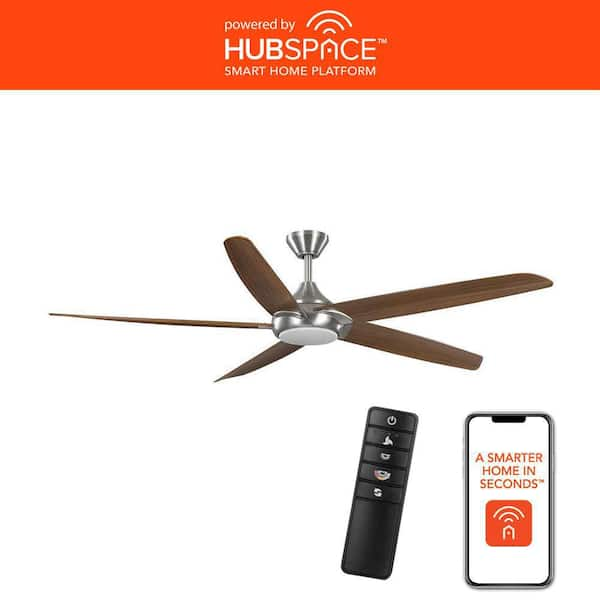 Highstone 70 in. White Color Changing Indoor/Outdoor Brushed Nickel Smart Ceiling Fan with Remote Powered by Hubspace