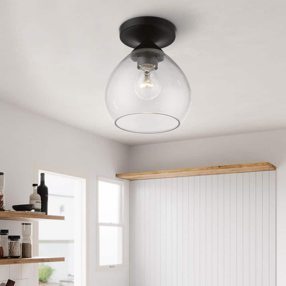 Catania Black and Clear Glass Semi-Flush Mount Light