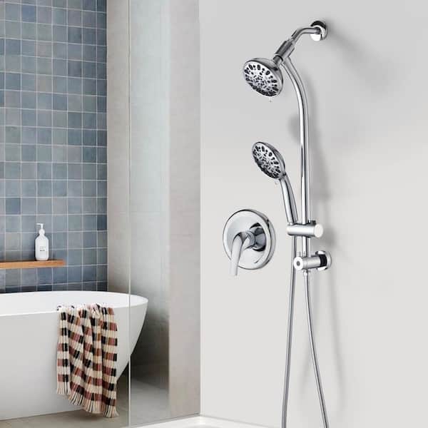 7-Spray Patterns with 1.8 GPM 5 in. Wall Mount Round Rain Dual Shower Heads in Chrome