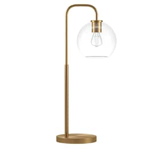 Harrison 27 in. Brass Arc Table Lamp with Clear Glass Shade