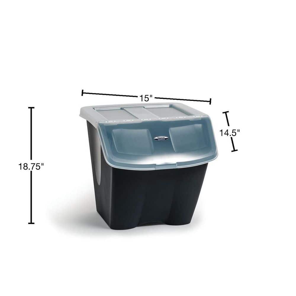 Black Stackable Plastic Storage Bin with Clear Lid