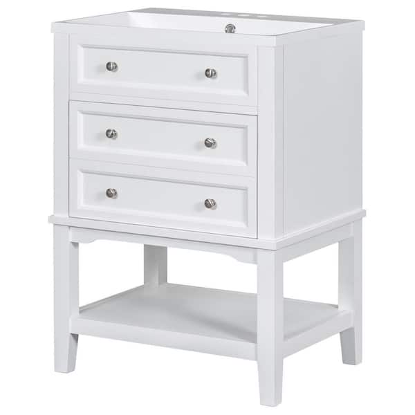 24 in. White Bathroom Vanity, Bathroom Storage Cabinet with White Ceramic Sink
