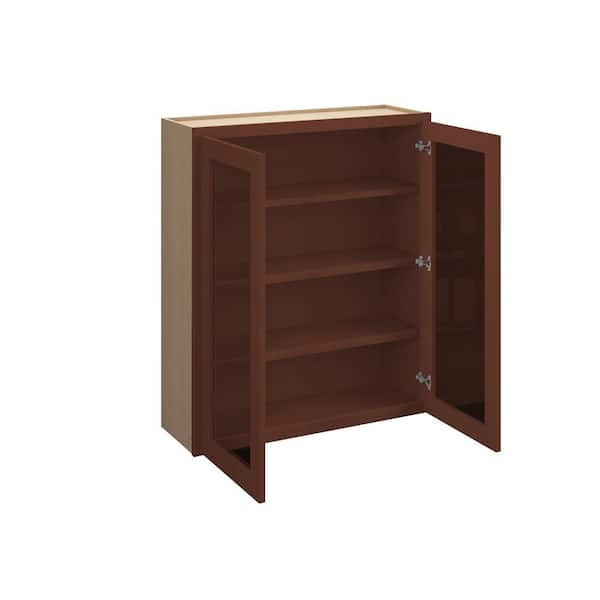 Charlotte Raised 36 in. W x 42 in. H x 12 in. D in Bordeaux Plywood Assembled Glass Door w/ Finished Interior Wall