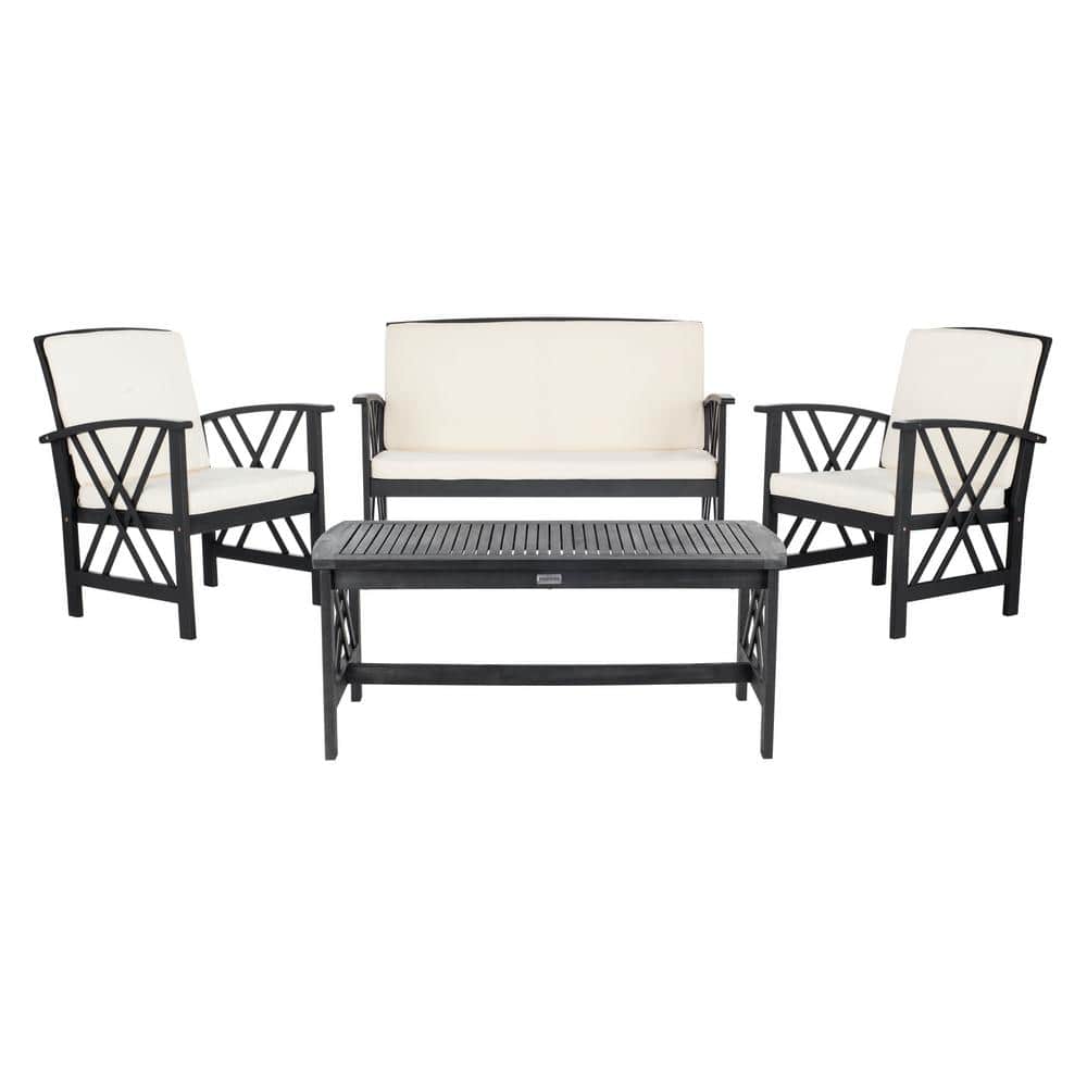 Fontana Black and Beige 4-Piece Acacia Wood Outdoor Set