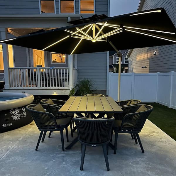 6 chair patio table with umbrella MAISON ARTS 8-Piece Outdoor Dining Set with 13ft Umbrella Steel Rectangle  Table & 6 Stackable Chairs - On Sale - Bed Bath & Beyond