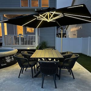 11 ft. Square Solar Powered LED Patio Umbrella Outdoor Cantilever Umbrella Heavy-Duty Sun Umbrella in Black