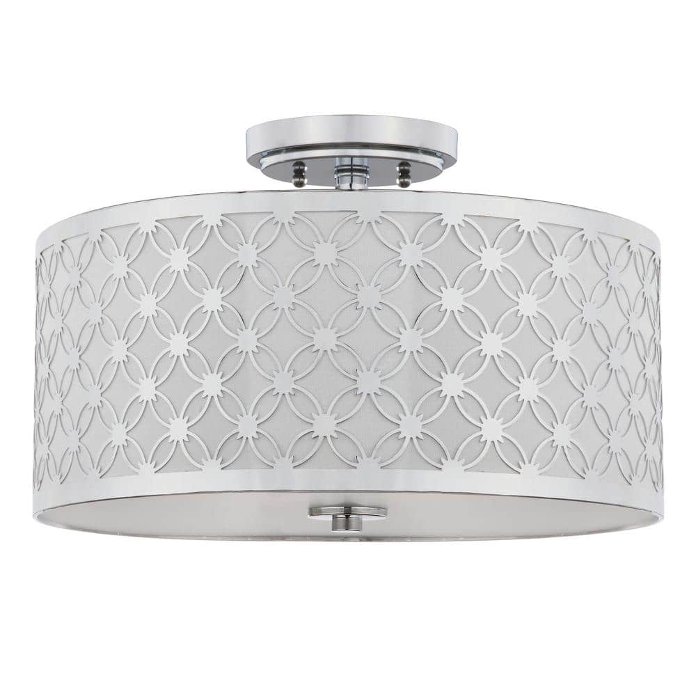 Retro Chic 16" Chrome Drum Flush Mount Ceiling Lamp