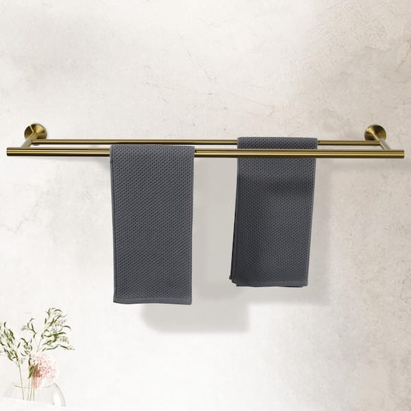 1-Pack 32 in. Wall Mounted Double Towel Bar Bath Hardware Accessory in Gold