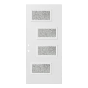 32 in. x 80 in. Beatrice Diamond 4 Lite Painted White Right-Hand Inswing Steel Prehung Front Door