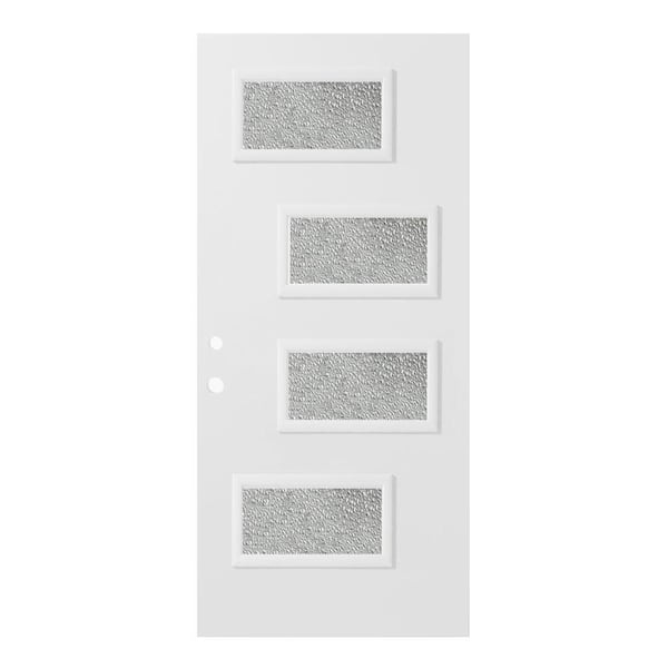 Stanley Doors 32 in. x 80 in. Beatrice Diamond 4 Lite Painted White Right-Hand Inswing Steel Prehung Front Door