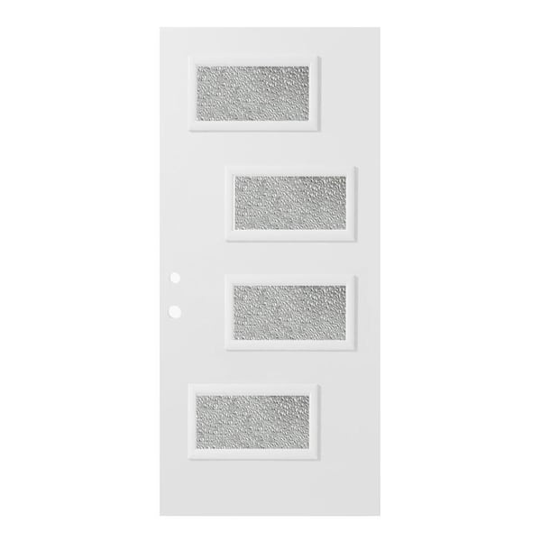 Stanley Doors 36 in. x 80 in. Beatrice Diamond 4 Lite Painted White Right-Hand Inswing Steel Prehung Front Door