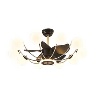 39 in. 10-Light Indoor Black Modern Ceiling Fan with Light, Reversible Fandelier with Bulbs and Remote for Living Room