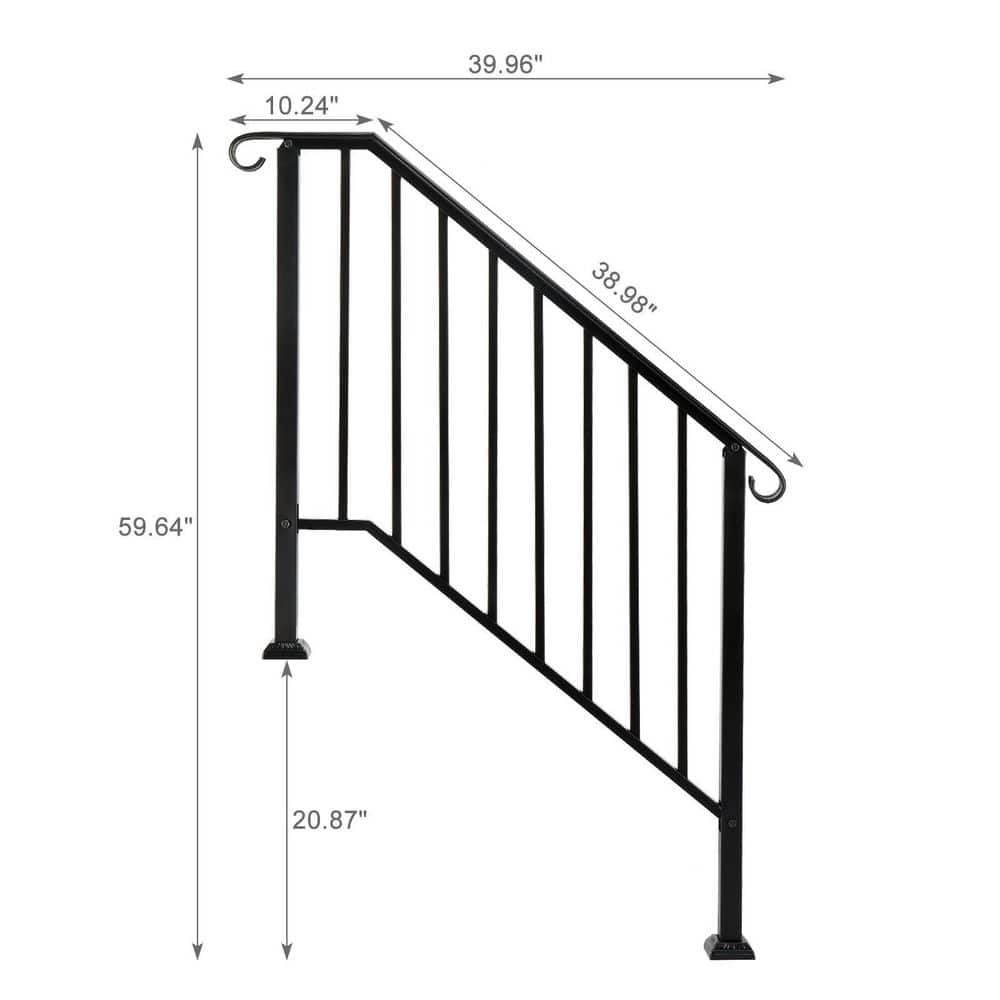 Matte Black Stainless Steel 3-Step Handrail for Stairs