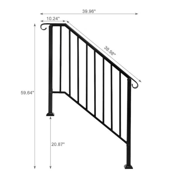Transitional Handrail Stair Railing Fits 3-Step Iron Rail Kit