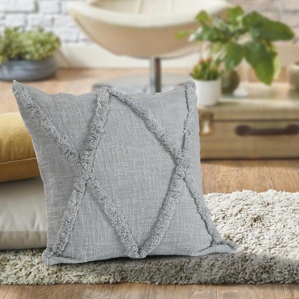 Better Trends Enrich Collection Gray 100% Polyester 50 in. x 60 in. Throw  and 18 in. x 18 in. Square Decorative Pillow THEN5060GR - The Home Depot