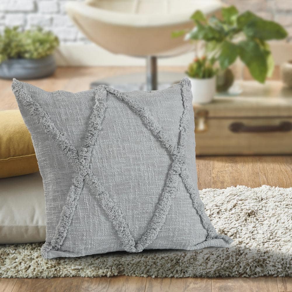 Reese Light Gray Cotton Geometric 18" Square Throw Pillow Set