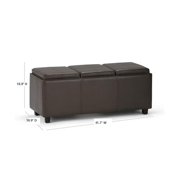 Simpli Home Avalon 42 In Contemporary, Chocolate Leather Ottoman Coffee Table