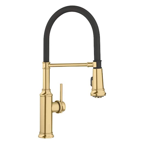 EMPRESSA Satin Gold 19.5 in. H Pull Down Sprayer Kitchen Faucet with 180 Degree Spout Swivel