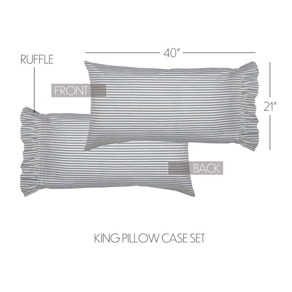 Candlelight White & Country Blue Cotton King Pillowcase Set with Ruffle Detail
