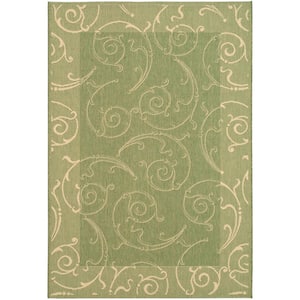 Courtyard Olive/Natural 4 ft. x 6 ft. Border Indoor/Outdoor Patio  Area Rug