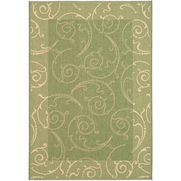 SAFAVIEH Courtyard Olive/Natural 4 ft. x 6 ft. Border Indoor/Outdoor Patio  Area Rug