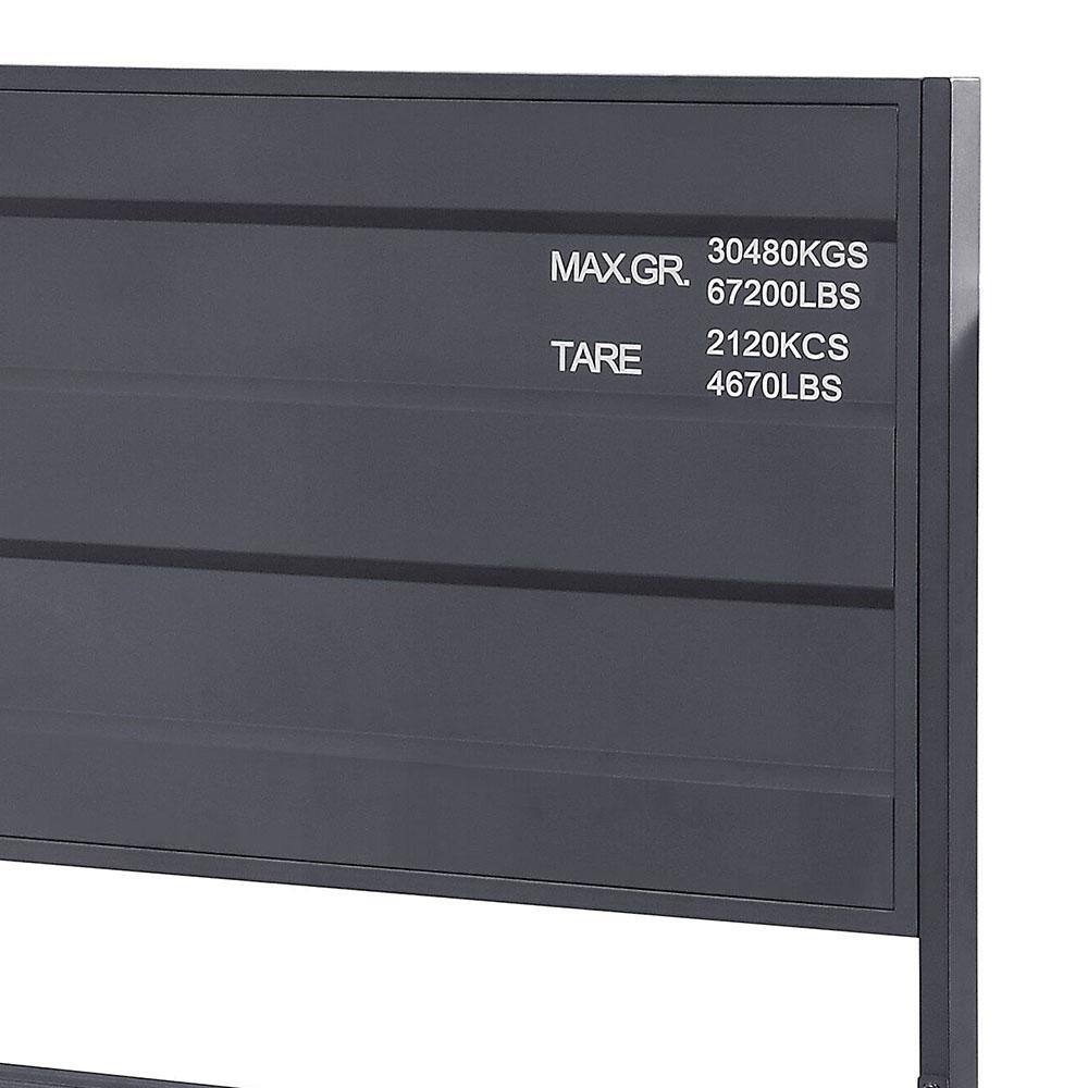 Gunmetal Twin Platform Bed with Wood Headboard and Slats