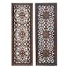 Floral Hand Carved Brown Wooden Wall Panels, Assortment of Two