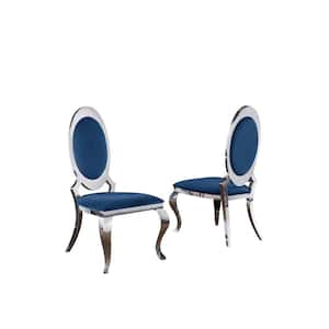 Sally Navy Blue Velvet Stainless Steel Legs Side Chairs (Set of 2)