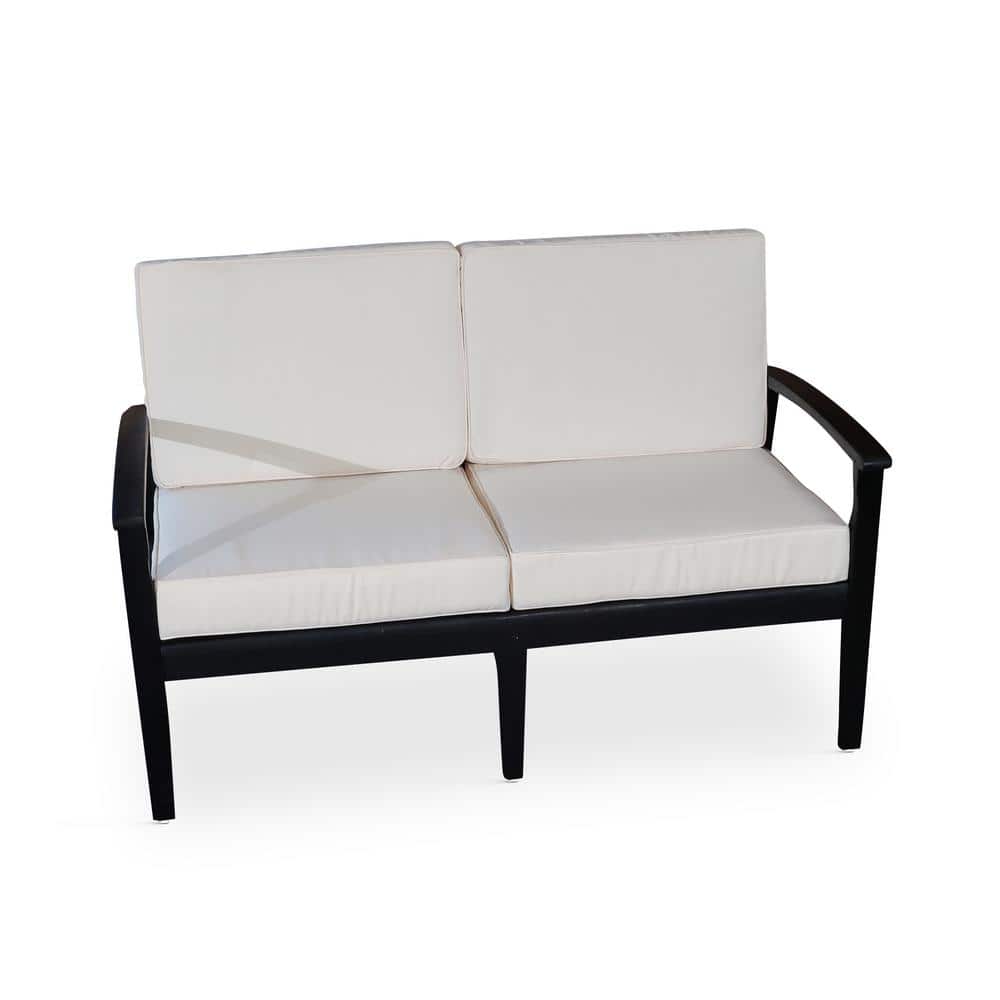 Espresso Eucalyptus Wood Outdoor Loveseat with Cream Cushions for Garden, L