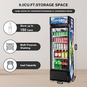 9.0 cu.ft. Commercial Display Refrigerator Glass Door Beverage Cooler with Adjustable Shelves and LED Light-Black
