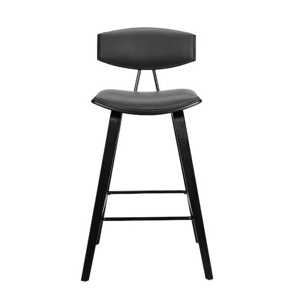 HomeRoots 36 in. Gray and Black Iron Low Back Counter Height Bar Chair with Footrest