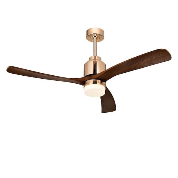 Farmhouse 52 in. Indoor Gold Downrod Mount Standard Style Ceiling Fan with 3-Solid Wood Blades, LED Light and Remote
