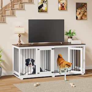 XXL Large Dog Crate Furniture for 2 Dogs, 71Inch Wooden Heavy Duty Dog Crate Kennel with Divider for Large Medium Dogs
