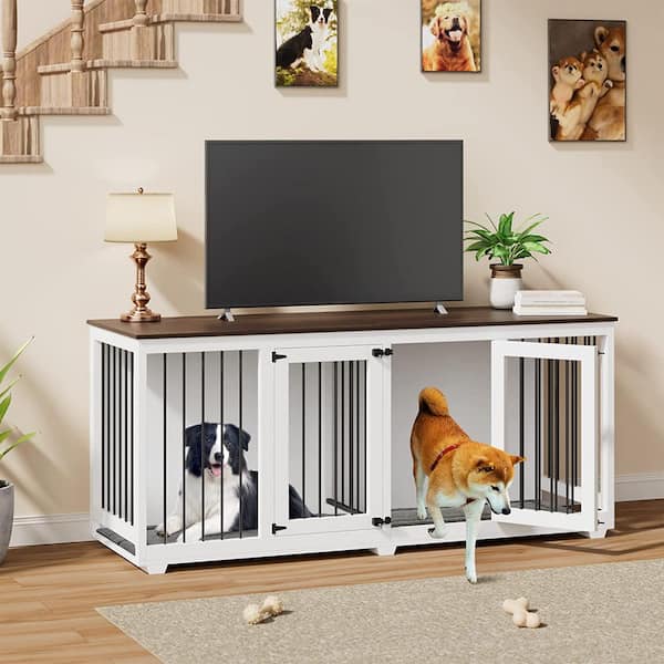 FUFU&GAGA XXL Large Dog Crate Furniture for 2 Dogs, 71Inch Wooden Heavy Duty Dog Crate Kennel with Divider for Large Medium Dogs