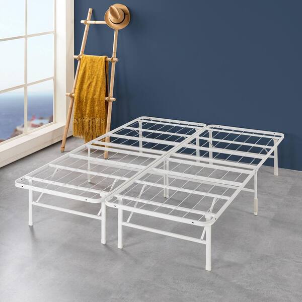 Zinus Smartbase Tool Free Assembly White California King Metal Bed Frame Without Headboard Sbbkw 14c The Home Depot