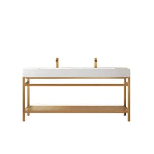 Soria 72 in. W x 20 in. D x 35 in. H Bath Vanity in Brushed Gold with White Composite Stone Top