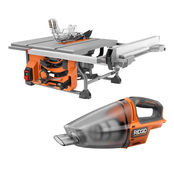 15 Amp 10 in. Portable Corded Pro Jobsite Table Saw Without Stand and 18V Cordless Hand Held Vacuum (Tool Only)