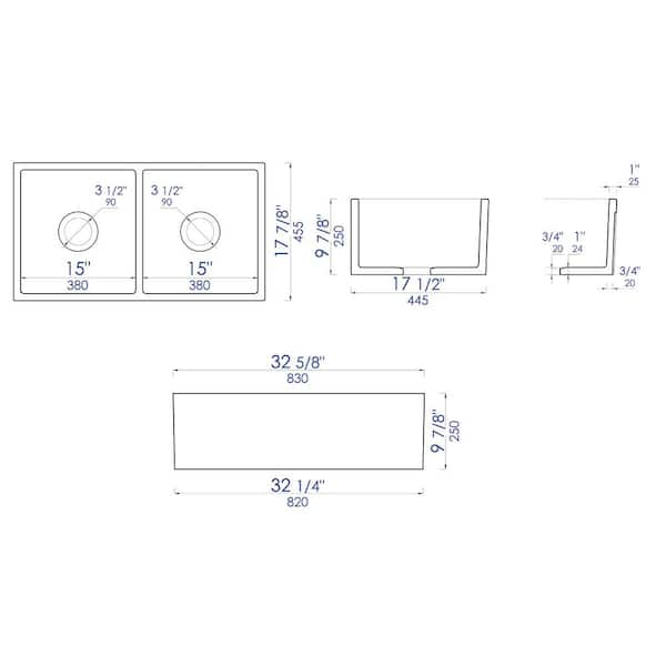 Alfi Brand ABCO3318DB 33 in. Concrete Color Reversible Double Fireclay Farmhouse Kitchen Sink