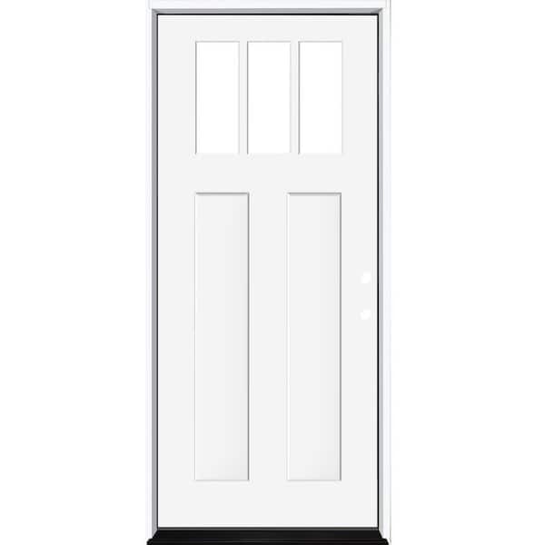 32 in. x 80 in. Legacy 3 Lite Toplite Clear Glass Left Hand Inswing White Primed Fiberglass Prehung Front Door