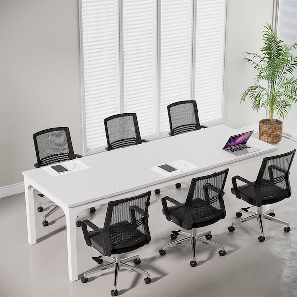 Moroni 78.7 in. Rectangle White Wood Conference Table Desk Large Meeting Seminar Table with Metal Frame for Office