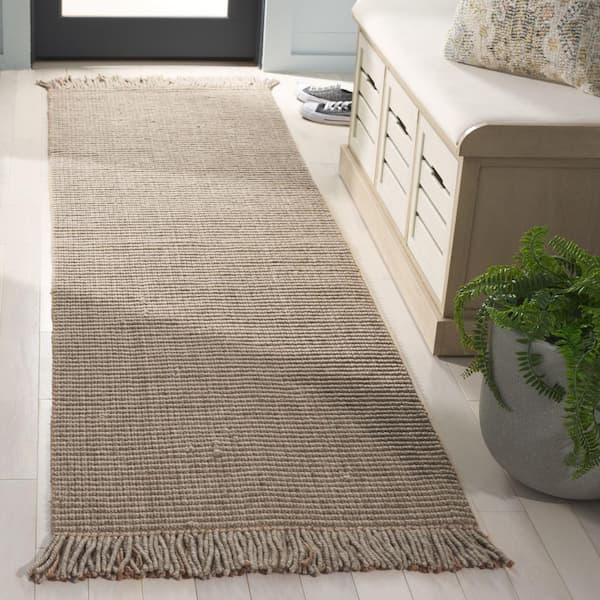 Natural Fiber 2 ft. x 8 ft. Green Woven Solid Fringe Runner Rug