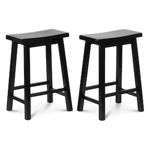 Black Backless Wood Saddle-Seat Tall Kitchen Counter Stools, Set of 2, 16.34 in. x 12.64 in. x 24.00 in.