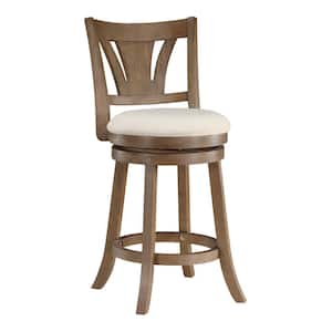 Miller 26.75in. Linen Faux Leather Full Back Wood Counter Stool