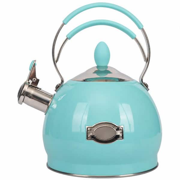 2.6 qt. 12-Cup Stainless Steel Whistling Induction Stovetop Tea Kettle with Pour Spout in Blue