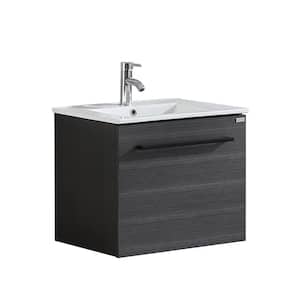 Wonline 24.5 in. W x 18.1 in. D x 21.5 in. H Bath Vanity in Black with Cabinet Single Sink and White Glass Top