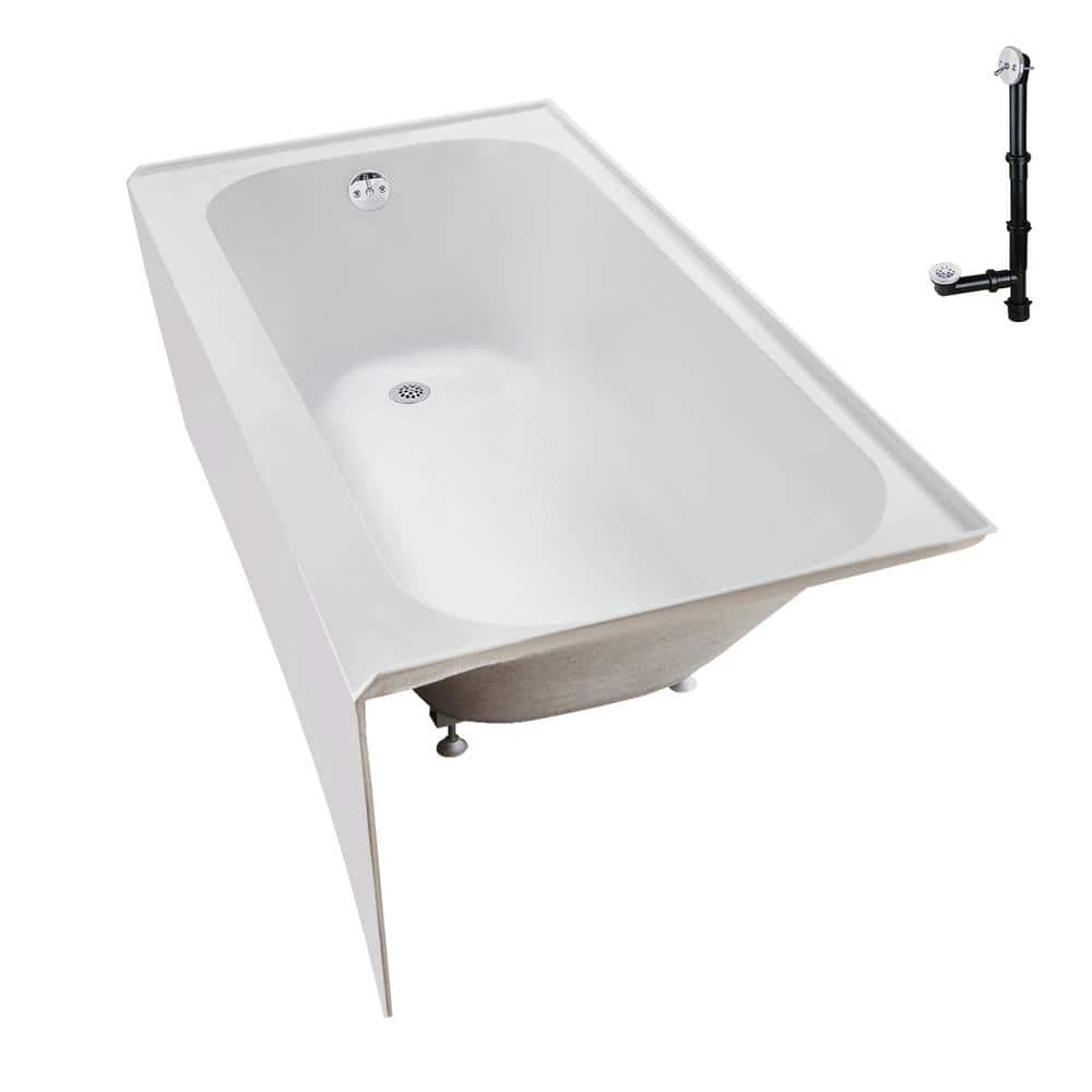 Glossy White Acrylic Rectangular Alcove Bathtub with Left-Hand Drain