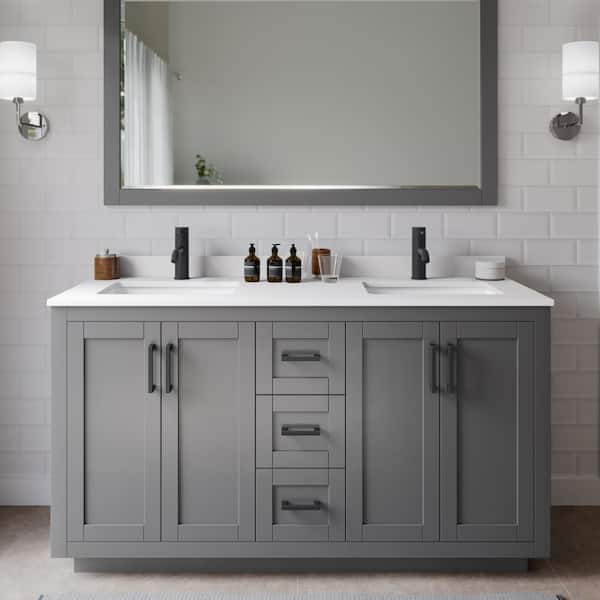 Wyndham Collection Miranda 60 in. W Double Bath Vanity in Dark Gray with Cultured Marble Vanity Top in White with White Basins
